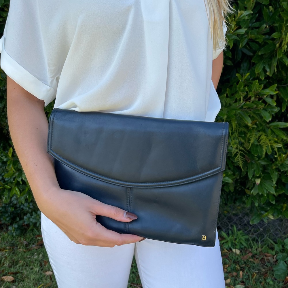 Vintage Bally Navy Blue Leather Clutch Purse